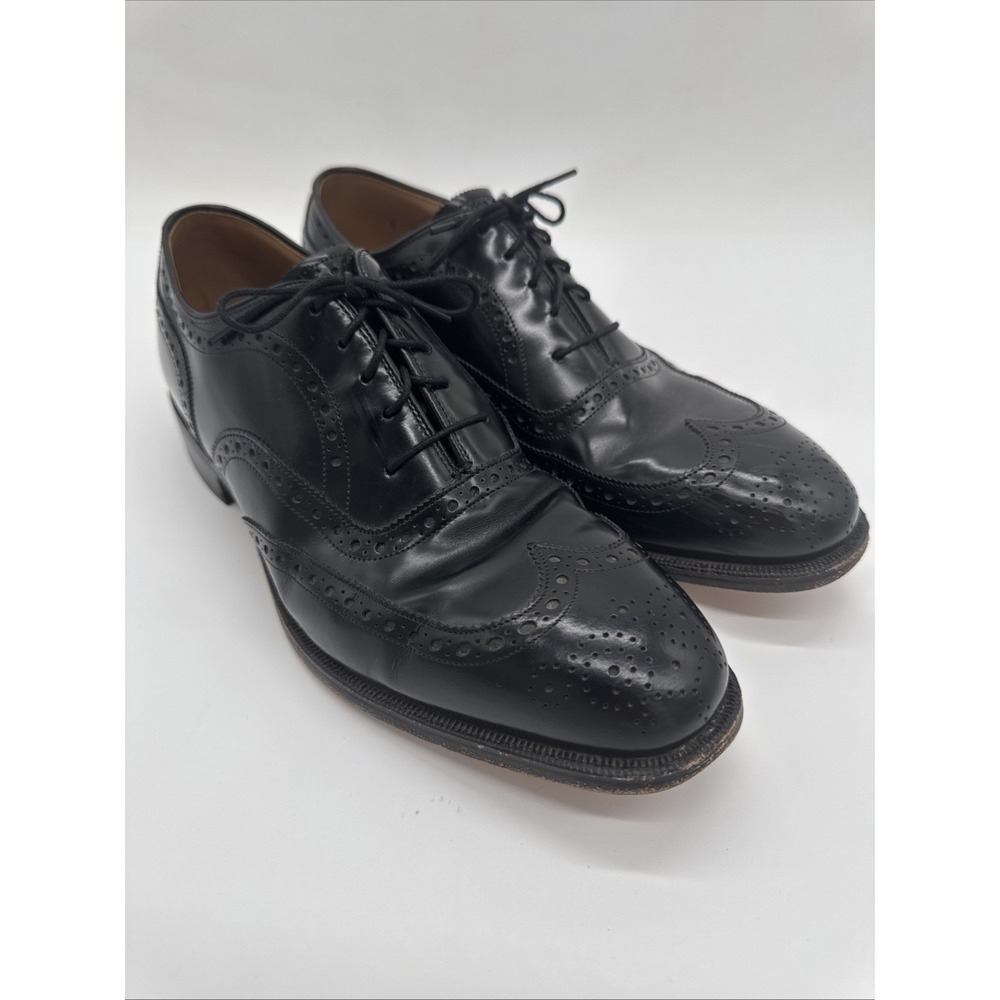 Johnston & Murphy Mens 9 D/B Black Leather Wingtip Brogue Oxford Dress Shoes